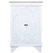 Cottage Solid Wood Carved Accent Cabinet in Distressed White/Driftwood Brown