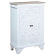 Cottage Solid Wood Carved Accent Cabinet in Distressed White/Driftwood Brown