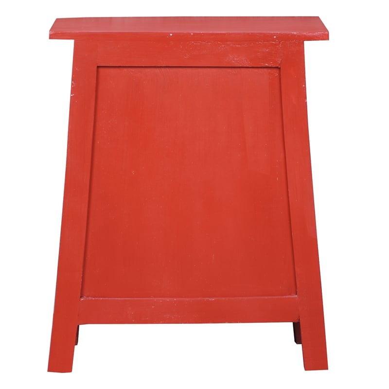 Cottage Solid Wood Zen End Table Nightstand in Distressed Red