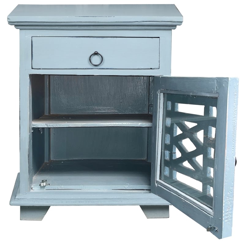 Cottage Solid Wood Side or Night Table in Distressed Beach Blue