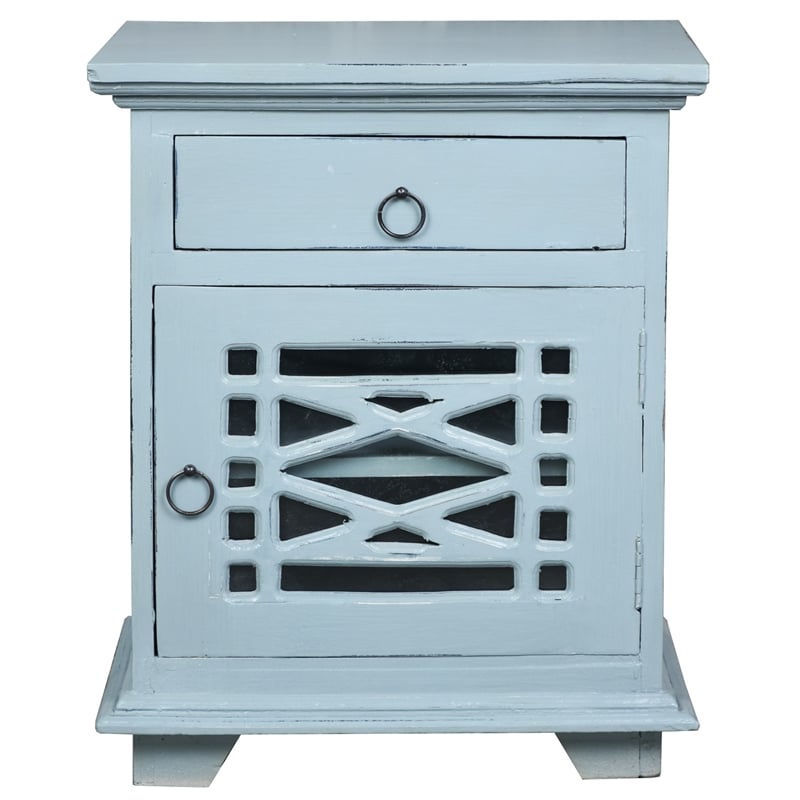 Cottage Solid Wood Side or Night Table in Distressed Beach Blue