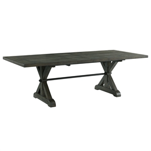 Trestle 96&quot Rectangle Extension Pedestal Dining Table in Distressed Gray Wood