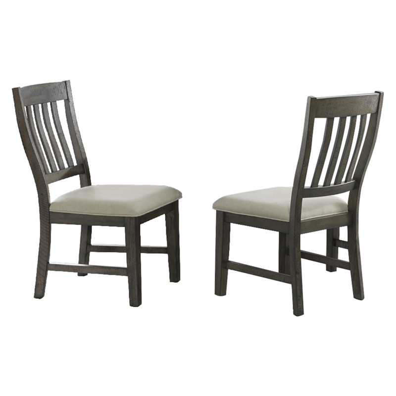 Trestle Slat Back Upholstered Dining Side Chair  Set of 2 Distressed Gray Wood