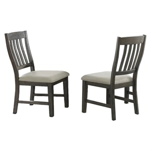 Trestle Slat Back Upholstered Dining Side Chair  Set of 2 Distressed Gray Wood
