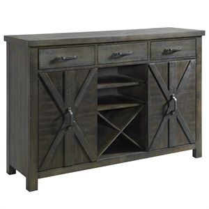trestle server with wine rack shelves drawers in distressed gray solid wood