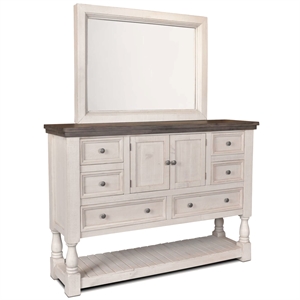 rustic french dresser and mirror set/ drawers/cabinets/shelf in white/brown wood