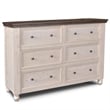 Rustic French 6 Drawer Double Dresser in Distressed White/Brown Wood