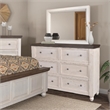 Rustic French 6 Drawer Double Dresser in Distressed White/Brown Wood