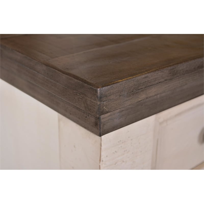 Rustic French 6 Drawer Double Dresser in Distressed White/Brown Wood