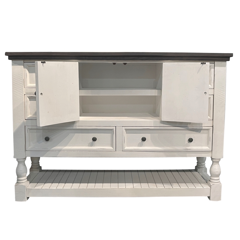 Rustic French 6 Drawer Dresser 2 Cabinets/Shelf in Distressed White/Brown Wood
