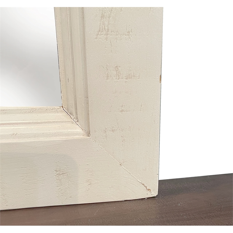 Rustic French Bedroom Mirror in Distressed White/Brown Solid Wood