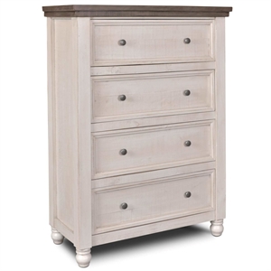 rustic french bedroom 4 drawer chest in distressed white/brown solid wood