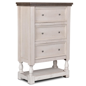 rustic french bedroom 3 drawer chest with shelf in distressed white/brown wood