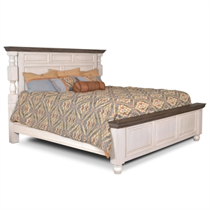 rustic french queen panel bed in distressed white/brown wood