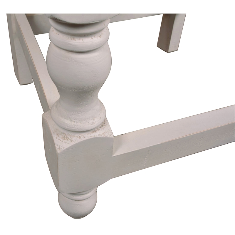 Rustic French Dining Chair in Distressed White Wood/Brown Fabric Seat Set of 2