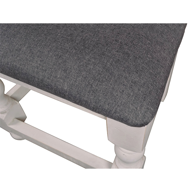 Rustic French Dining Chair in Distressed White Wood/Brown Fabric Seat Set of 2