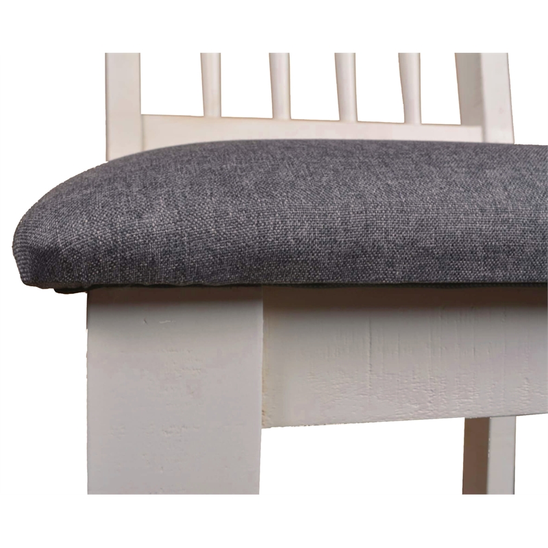 Rustic French Dining Chair in Distressed White Wood/Brown Fabric Seat Set of 2