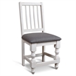 Rustic French Dining Chair in Distressed White Wood/Brown Fabric Seat Set of 2