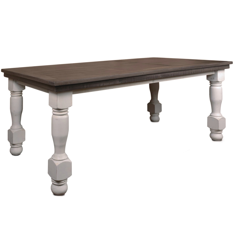 Rustic French 78-in Rectangle Dining Table in Distressed White/Brown Solid Wood