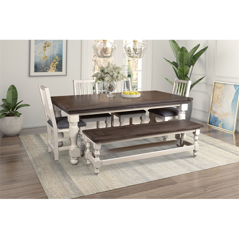 Rustic French 78-in Rectangle Dining Table in Distressed White/Brown Solid Wood