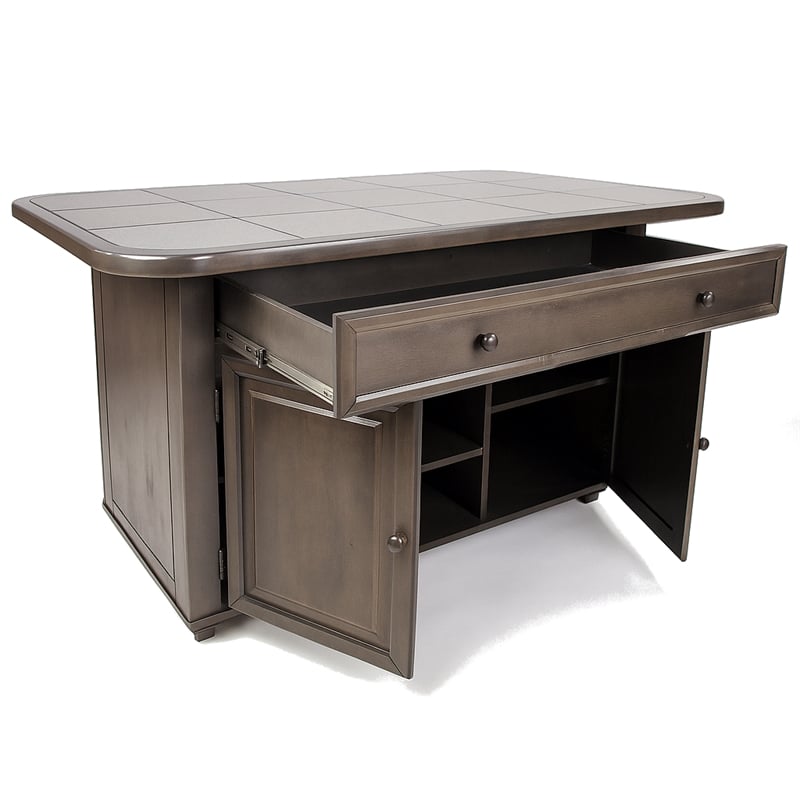 Shades of Gray Kitchen Island in Solid Wood with Grey Tile Top
