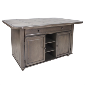 shades of gray kitchen island in solid wood with grey tile top