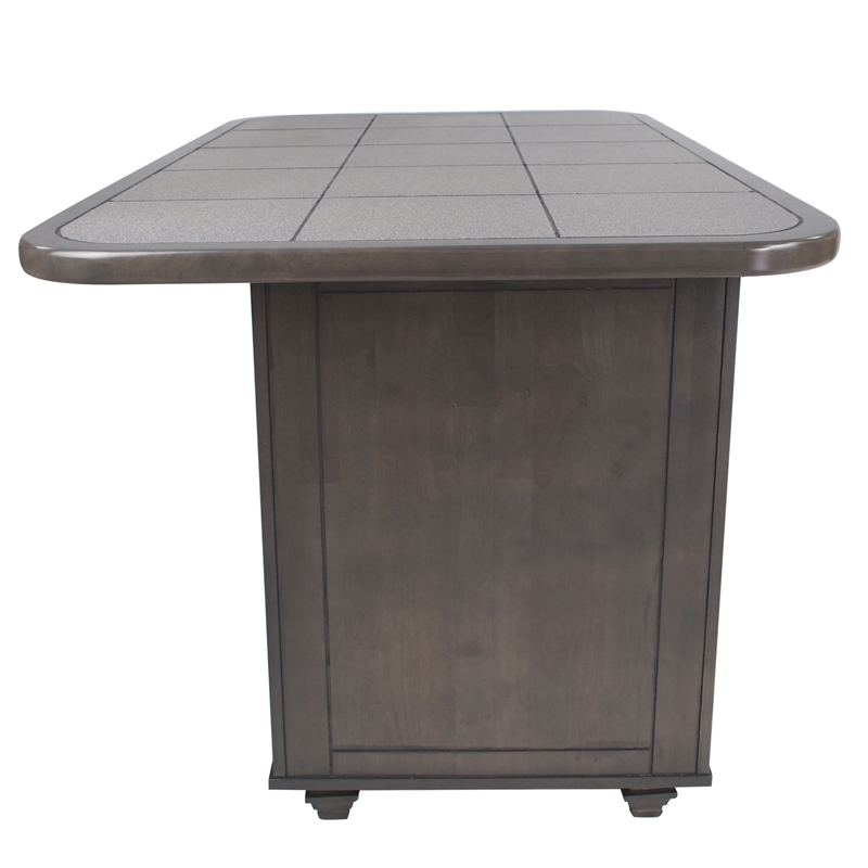 Shades of Gray 3Pc Solid Wood Kitchen Island Set w Grey Tile Top and 2 Barstools
