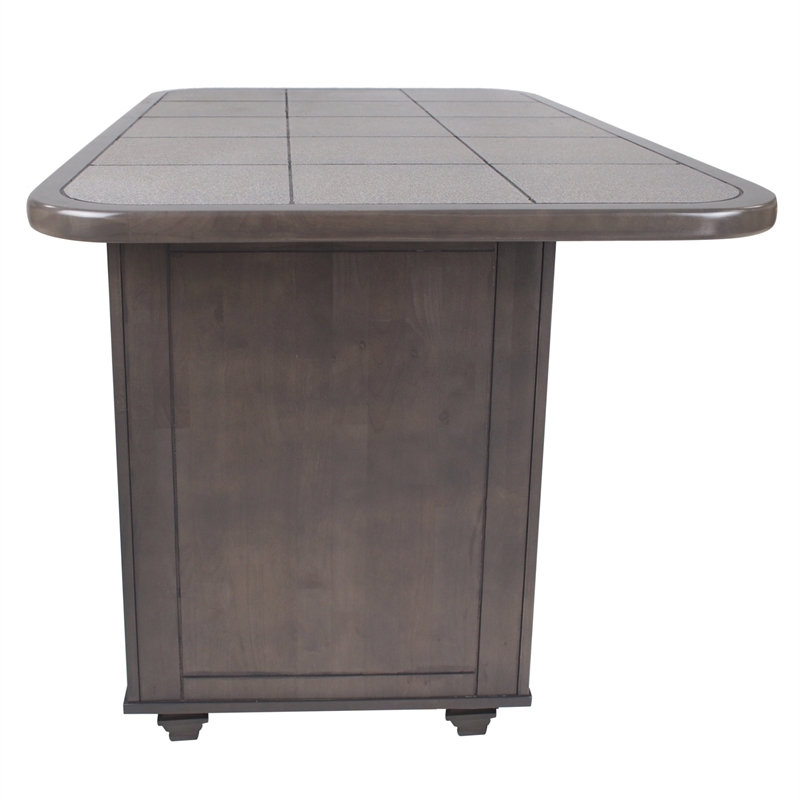 Shades of Gray 3Pc Solid Wood Kitchen Island Set w Grey Tile Top and 2 Barstools