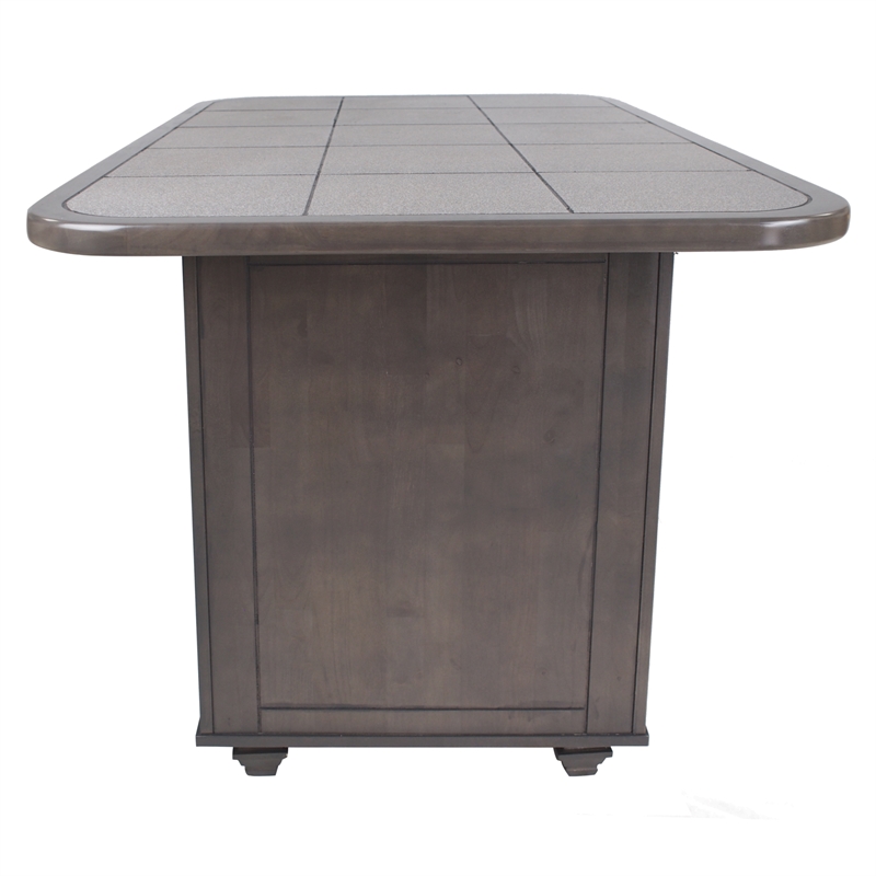Shades of Gray 3Pc Solid Wood Kitchen Island Set w Grey Tile Top and 2 Barstools