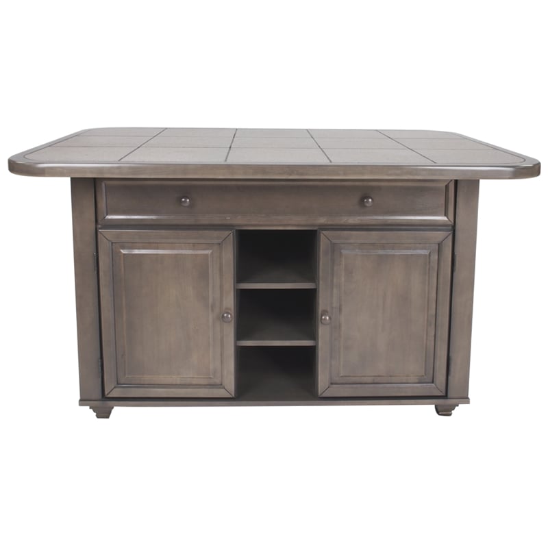Shades of Gray 3Pc Solid Wood Kitchen Island Set w Grey Tile Top and 2 Barstools
