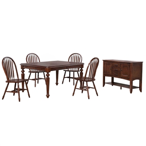 Andrews 6PC 76-in Rectangle Extending Dining Set w Sideboard Chestnut Brown Wood