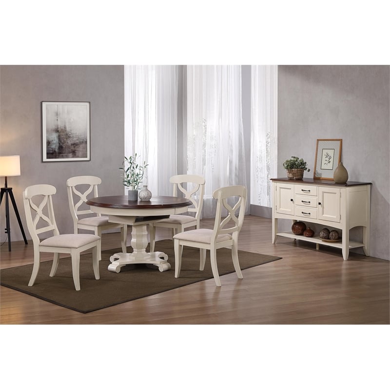 Andrews Extendable Dining Set and Sideboard in Antique White/Chestnut Brown Wood