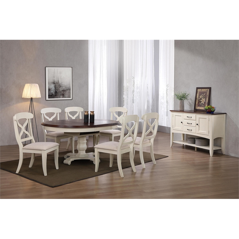 Andrews Extendable Dining Set and Sideboard in Antique White/Chestnut Brown Wood