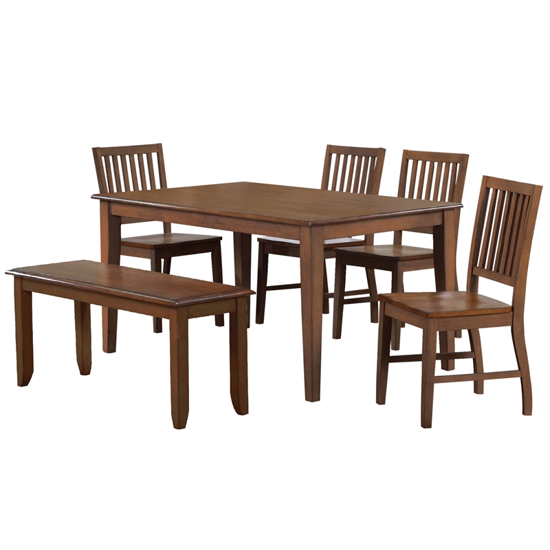 Simply Brook 6Pc 60-in Rectangle Dining Set with Bench in Amish Brown Solid Wood