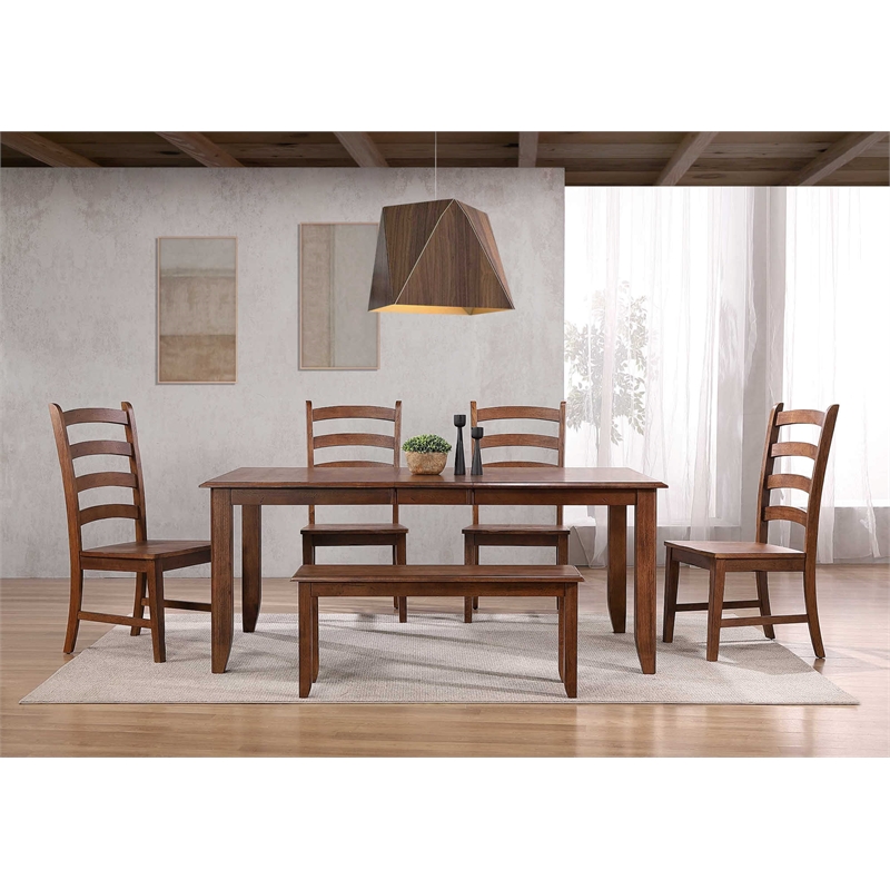 Simply Brook 6Pc 72-in Rectangle Extendable Dining Set with Bench in Brown Wood