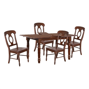 Andrews 5PC 60&quot Rectangle Butterfly Extendable Dining Set in Chestnut Brown Wood