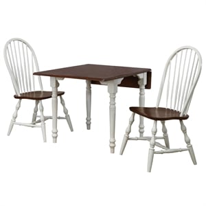 Andrews 3Pc 48&quot Rectangle Drop Leaf Dining Set Antique White/Chestnut Brown Wood