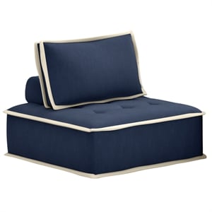 Pixie Armless Accent Chair Modular Sectional Couch Seat Navy Blue/Cream Fabric