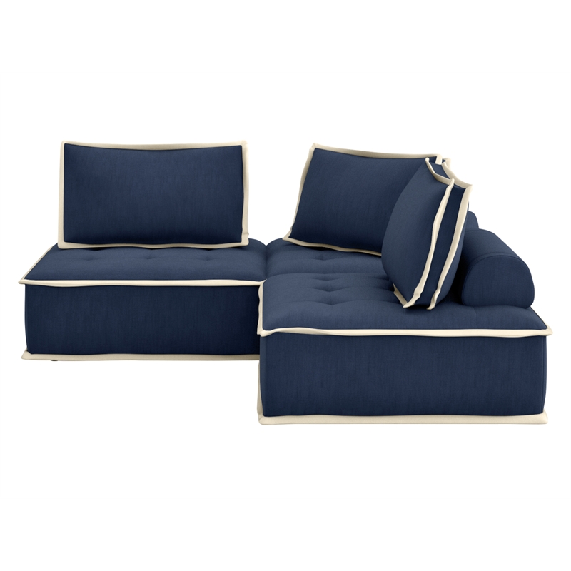 Pixie 3Pc Sofa Sectional Modular L Shaped Couch Navy Blue/Cream Fabric