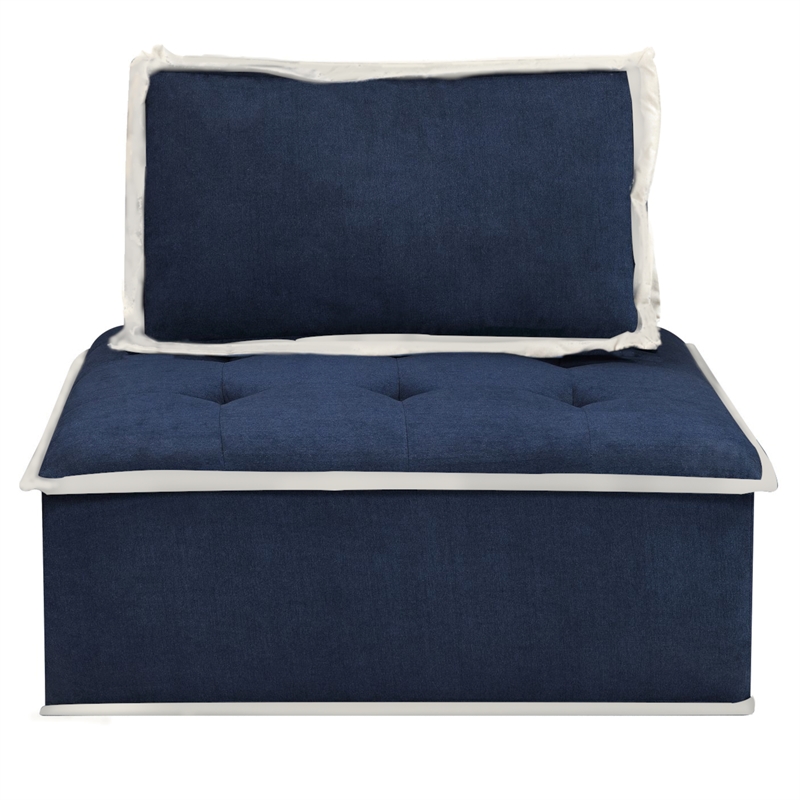 Pixie 3Pc Sofa Sectional Modular L Shaped Couch Navy Blue/Cream Fabric