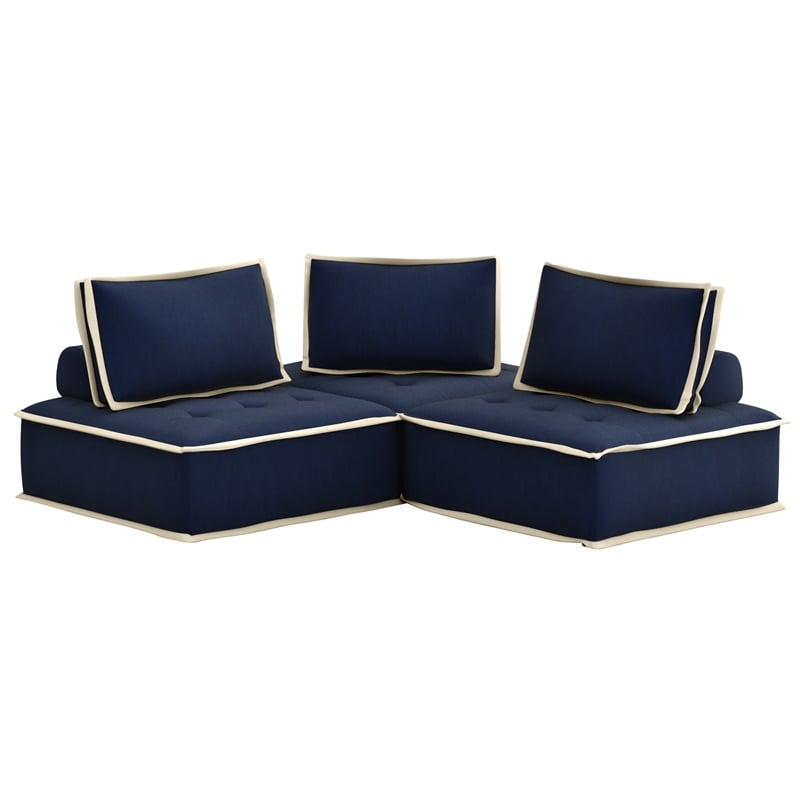 Pixie 3Pc Sofa Sectional Modular L Shaped Couch Navy Blue/Cream Fabric