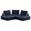 Pixie 3Pc Sofa Sectional Modular L Shaped Couch Navy Blue/Cream Fabric
