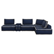 Pixie 5Pc Modular Sectional Sofa/Speaker Console USB Storage/Blue/Cream Fabric