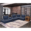 Pixie 5Pc Modular Sectional Sofa/Speaker Console USB Storage/Blue/Cream Fabric