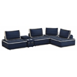 Pixie 5Pc Modular Sectional Sofa/Speaker Console USB Storage/Blue/Cream Fabric