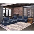 Pixie 5Pc L-Shaped Modular Sofa w Speaker Console USB Storage Blue/Cream Fabric