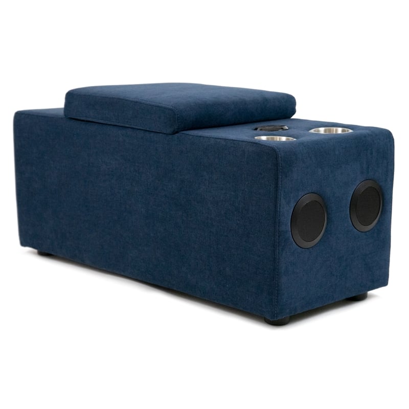 Pixie 5Pc L-Shaped Modular Sofa w Speaker Console USB Storage Blue/Cream Fabric