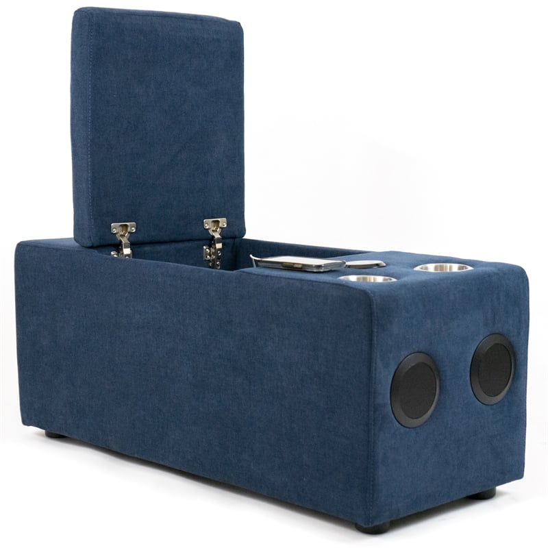 Pixie 5Pc L-Shaped Modular Sofa w Speaker Console USB Storage Blue/Cream Fabric