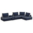 Pixie 5Pc L-Shaped Modular Sofa w Speaker Console USB Storage Blue/Cream Fabric
