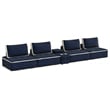Pixie 5Pc L-Shaped Modular Sofa w Speaker Console USB Storage Blue/Cream Fabric